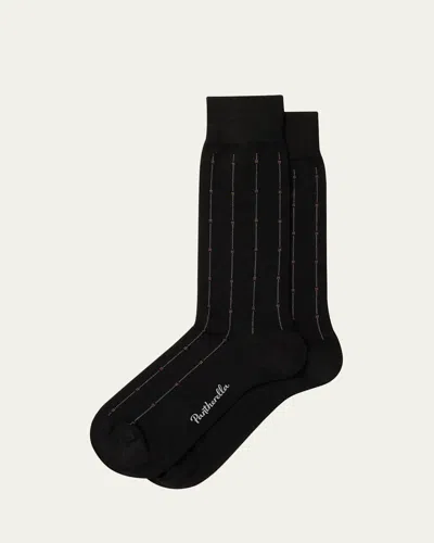 Pantherella Men's Botolph Box Stripe Crew Socks In Black