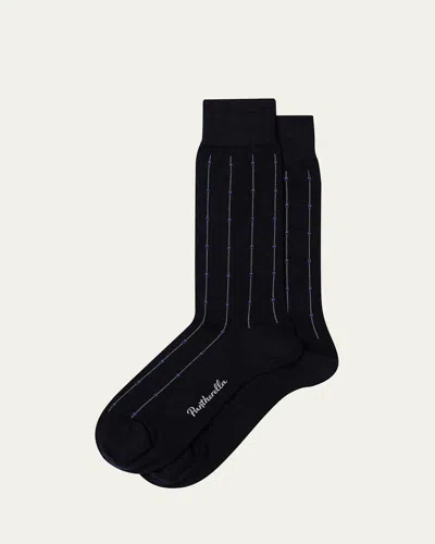 Pantherella Men's Botolph Box Stripe Crew Socks In Blue