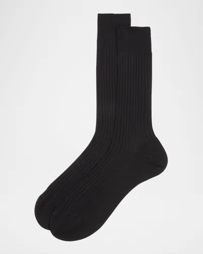 Pantherella Men's Danvers Fil D'ecosse 3-pack Crew Socks In Black