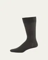 Pantherella Men's Danvers Ribbed Cotton Mid-calf Socks In Asphalt