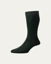 Pantherella Men's Danvers Ribbed Cotton Mid-calf Socks In Dark Green