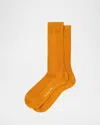 Pantherella Men's Danvers Ribbed Cotton Mid-calf Socks In Orange