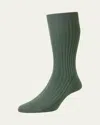 Pantherella Men's Danvers Ribbed Cotton Mid-calf Socks In Sage Greeen