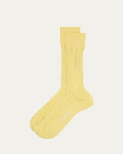 Pantherella Men's Danvers Ribbed Cotton Mid-calf Socks In Yellow