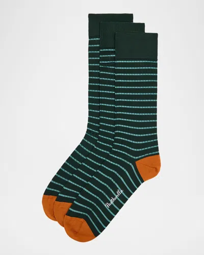 Pantherella Men's Downe Fine Stripe 3-pack Calf-length Socks In Green