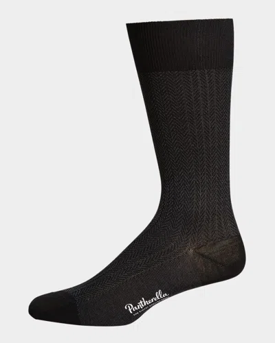 Pantherella Men's Fabian Chevron Pattern Egyptian Cotton Socks In Black