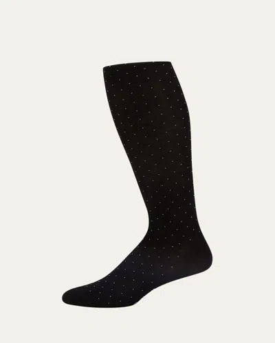 Pantherella Men's Gadsbury Pindot Crew Socks In Black