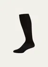 Pantherella Men's Gadsbury Pindot Crew Socks In Black