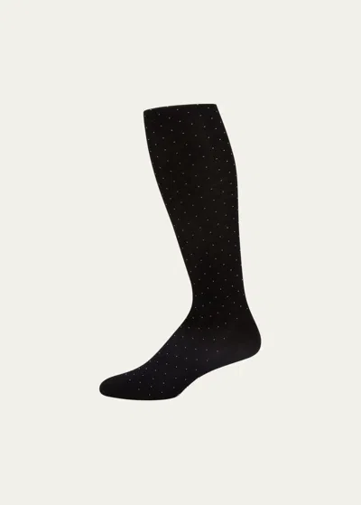 Pantherella Men's Gadsbury Pindot Crew Socks In Black