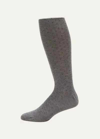 Pantherella Men's Gadsbury Pindot Crew Socks In Mid Grey Mix