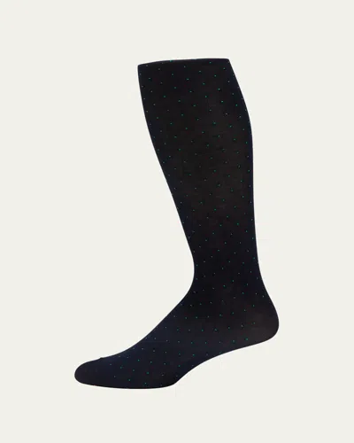 Pantherella Men's Gadsbury Pindot Crew Socks In Black
