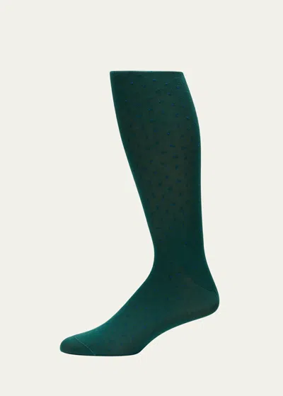 Pantherella Men's Gadsbury Pindot Crew Socks In Sea Green