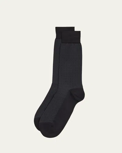 Pantherella Men's Hampton Tonal Crew Socks In Black