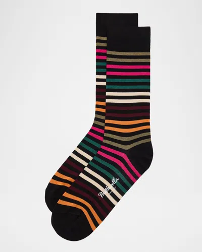 Pantherella Men's Kilburn Striped Mid-calf Socks In Multi