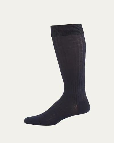 Pantherella Men's Laburnum Over-the-calf Ribbed Merino Wool Socks In Purple