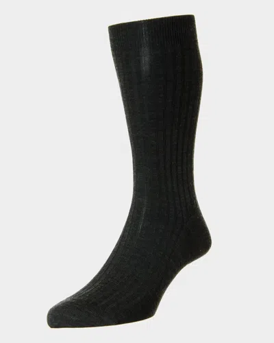 PANTHERELLA MEN'S LABURNUM RIBBED WOOL MID-CALF SOCKS