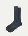 Pantherella Men's Laburnum Ribbed Wool Mid-calf Socks In Gray