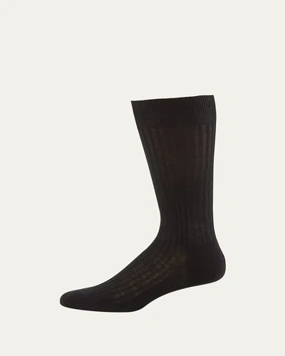 Pantherella Men's Laburnum Ribbed Wool Mid-calf Socks In Black