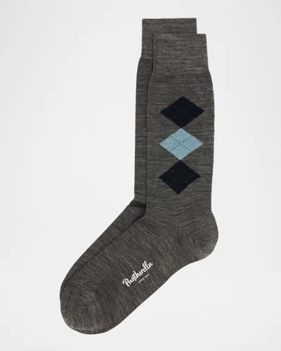 Pantherella Men's Locke Argyle Merino Socks In Mid Grey Mix