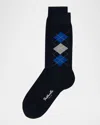 Pantherella Men's Locke Argyle Merino Socks In Navy