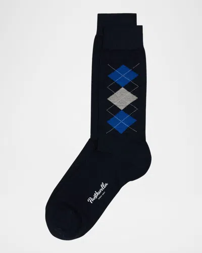 Pantherella Men's Locke Argyle Merino Socks In Navy
