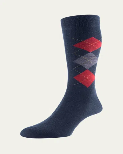 Pantherella Men's Locke Argyle Merino Socks In Racing Green