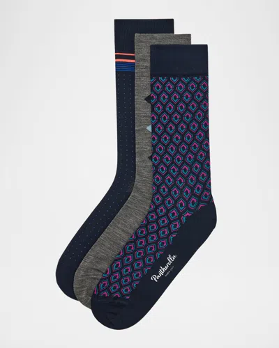 Pantherella Men's Locke Barfield Beckford 3-pack Crew Socks In Multi