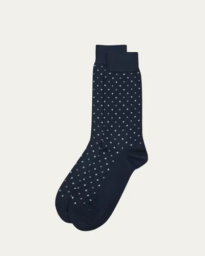 Pantherella Men's Needham Polka Dot Crew Socks In Navy