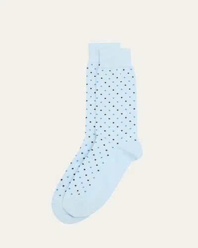 Pantherella Men's Needham Polka Dot Crew Socks In Spa Blue