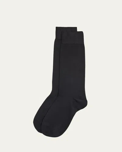 Pantherella Men's Newton Flat Knit Crew Socks In Black