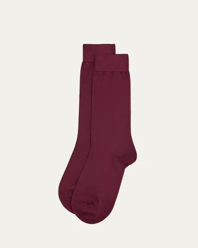 Pantherella Men's Newton Flat Knit Crew Socks In Burgundy