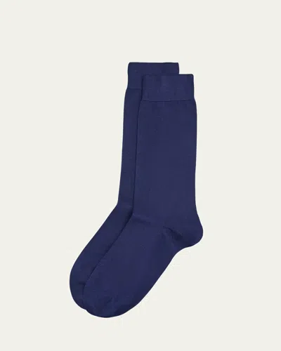 Pantherella Men's Newton Flat Knit Crew Socks In French Navy