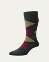 Pantherella Men's Racton Argyle Crew Socks In Racing Green