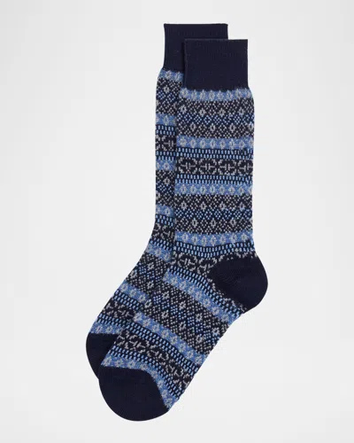 Pantherella Men's Sherborne Cashmere Fair Isle Crew Socks In Multi