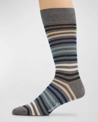 Pantherella Men's Stripe Crew Socks In Mid Grey Mix 13