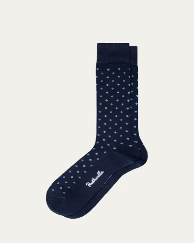 Pantherella Men's Wallace Neat Mini-box Cotton Calf-length Dress Socks In Blue