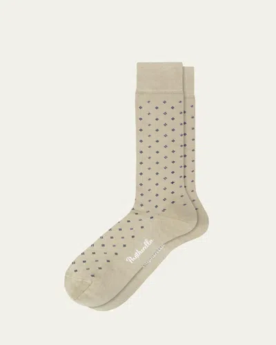 Pantherella Men's Wallace Neat Mini-box Cotton Calf-length Dress Socks In Brown