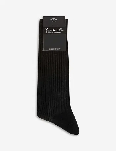 Pantherella Mens Black Short Ribbed Cotton Socks