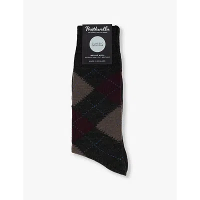 Pantherella Mens Charcoal Racton Knitted Wool-blend Socks
