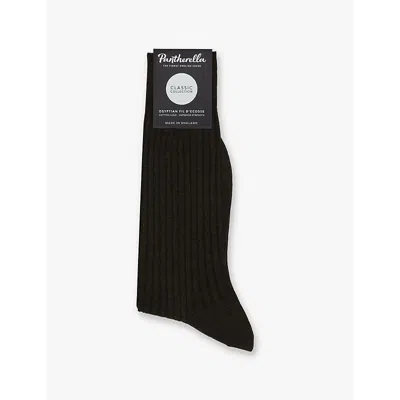 Pantherella Mens Dark Brown Mix Danvers Branded Cotton-blend Socks