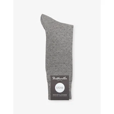 Pantherella Mens Mid Grey Mix Gadsbury Long Pin-dot Cotton-blend Dress Socks