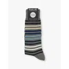 Pantherella Kilburn Stripe Pattern Cotton-blend Socks In Mid Grey Mix