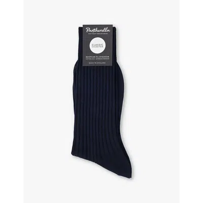 Pantherella Mens Navy Danvers Branded Cotton-blend Socks