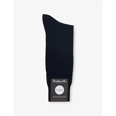 Pantherella Mens Navy Gadsbury Long Pin-dot Cotton-blend Dress Socks In Blue