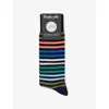 Pantherella Mens Navy Kilburn Stripe Pattern Cotton-blend Socks In Navy