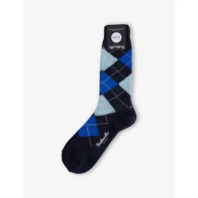Pantherella Mens Navy Racton Knitted Wool-blend Socks