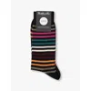 Pantherella Mens Black Kilburn Stripe Pattern Cotton-blend Socks