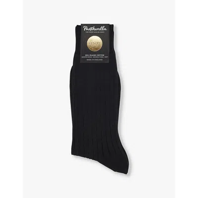 Pantherella Mens Charcoal Pembrey Branded Cotton-blend Socks
