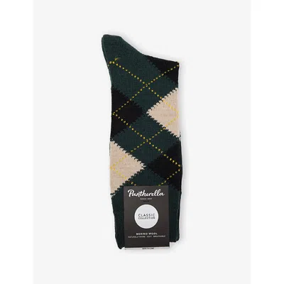 Pantherella Mens Racing Green Racton Knitted Wool-blend Socks In Black