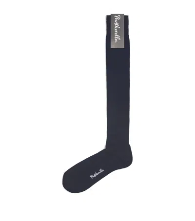 Pantherella Merino Wool-blend Ribbed Socks In Blue